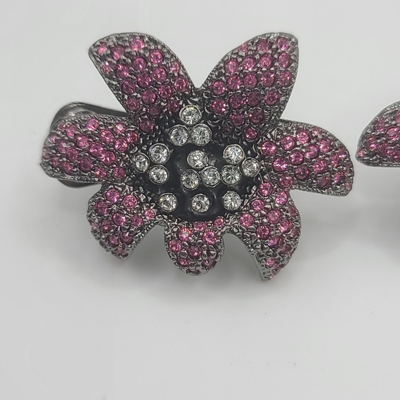 Vintage KJL Earrings Pink Purple Flower‎ Clip Ons Signed - Picture 3 of 8
